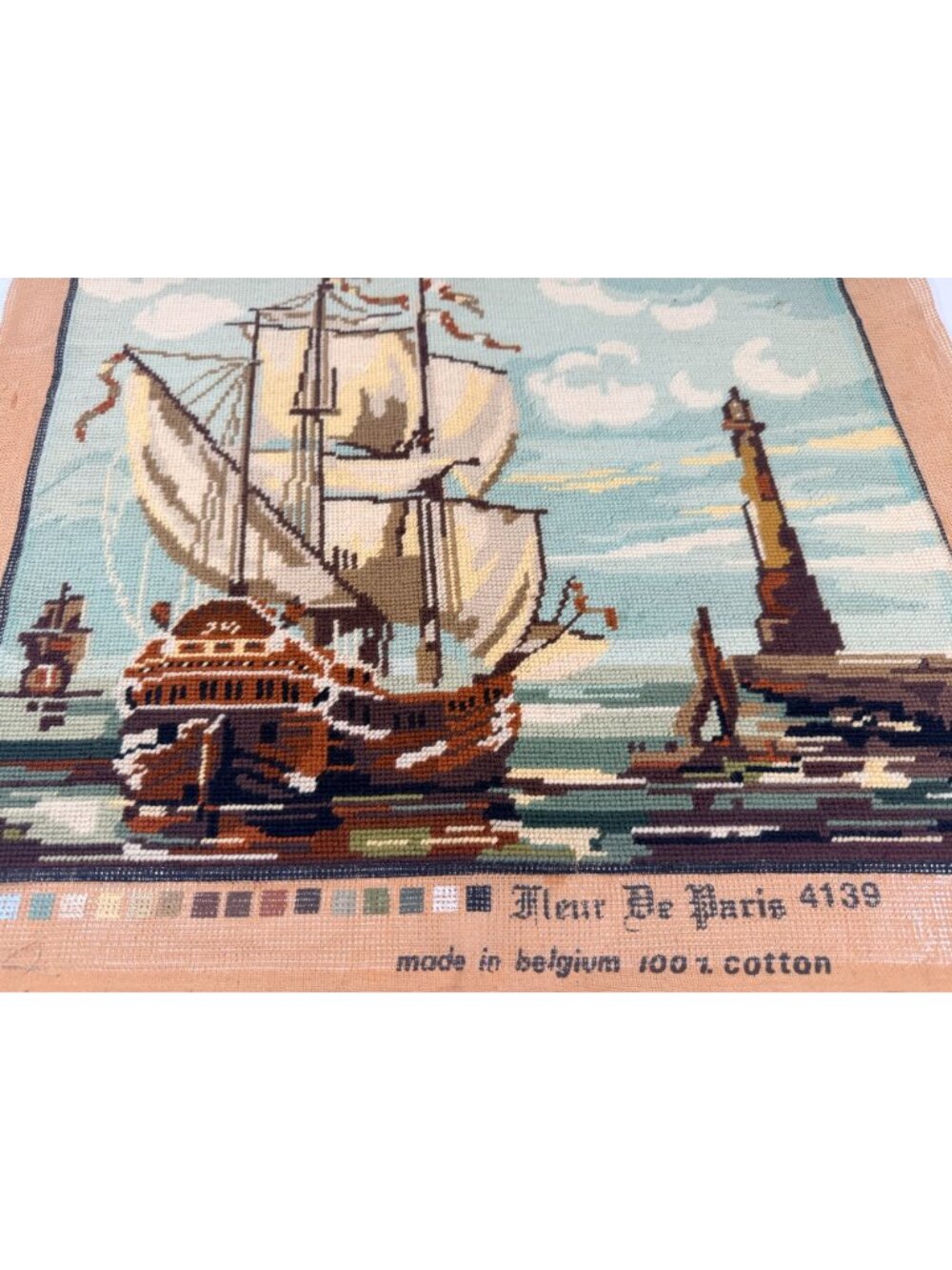 Vintage Fleur De Paris 4139 Art 4Bel Vintage Needlepoint Ship Lighthouse 19x23" - Picture 2 of 3